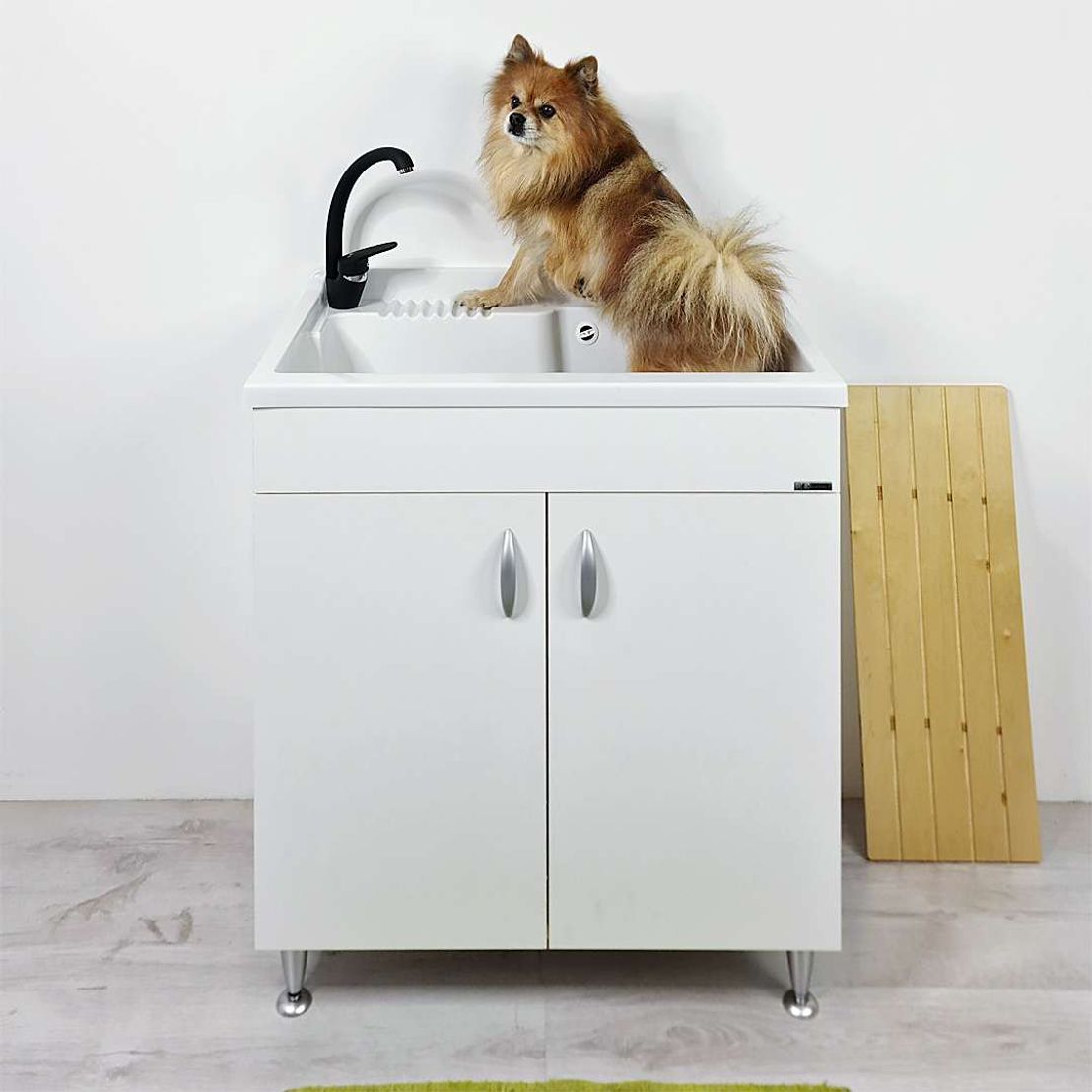 Mobile Lavatoio Athena 50x50cm Con Vasca In Resina - Per Lavanderia O Balcone, Include Sifone E Piletta - Foto 4