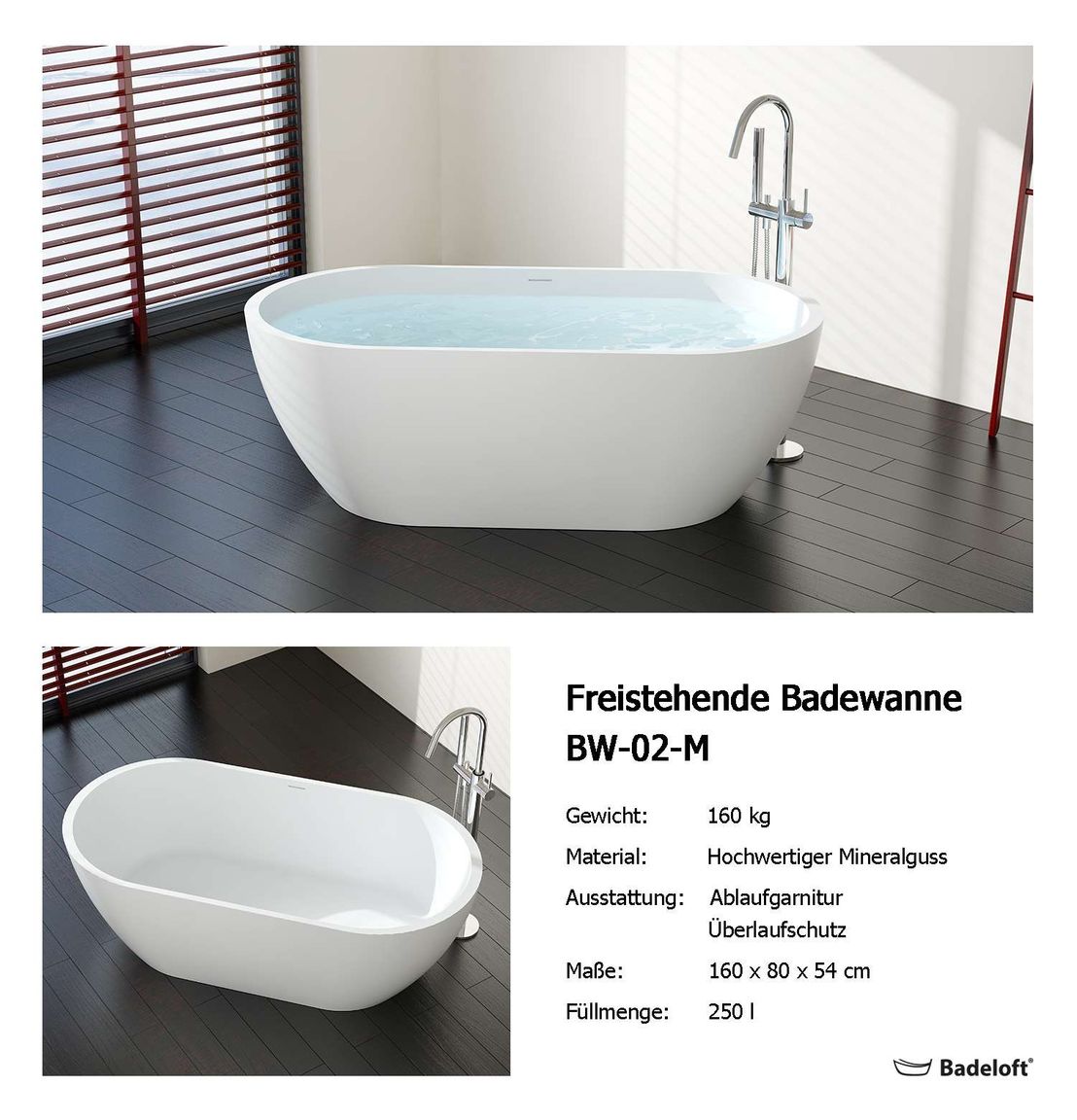 Vorwand-Badewanne aus Mineralguss 