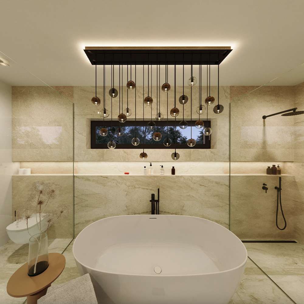das richtige ambiente im bad gestalten | hängeleuchte | deckenspot
