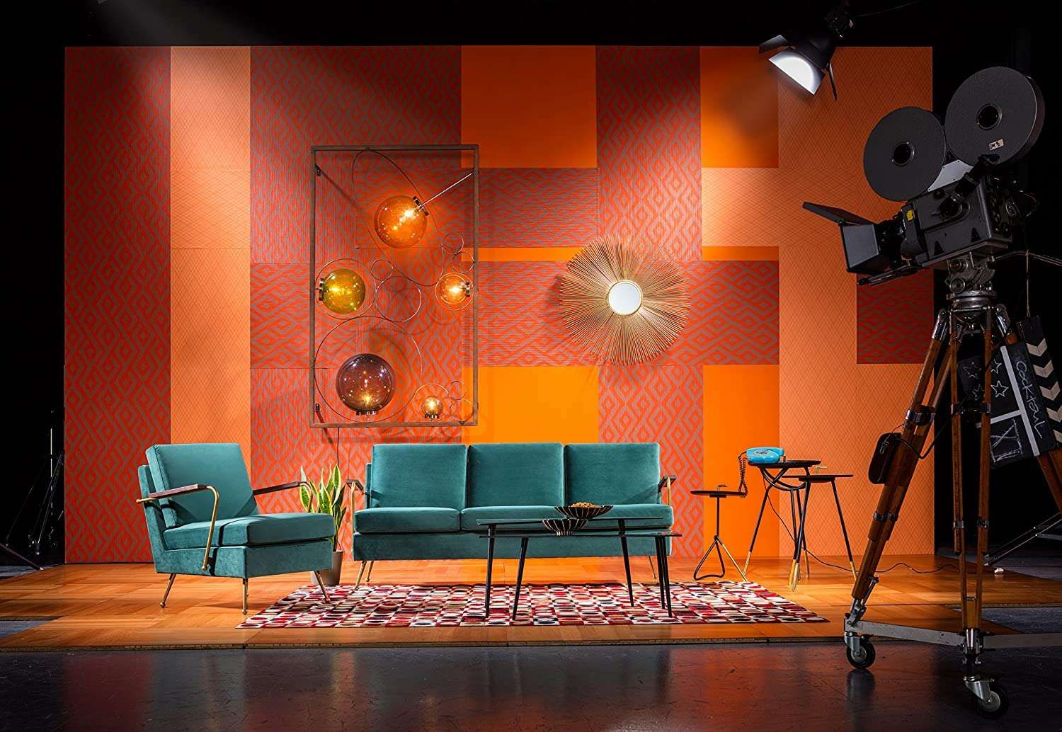 Mirrors Press profile homify Modern living room Furniture, Couch, Stage is empty, Orange, Chair, Interior design, Entertainment, Tripod, Table, Performing arts