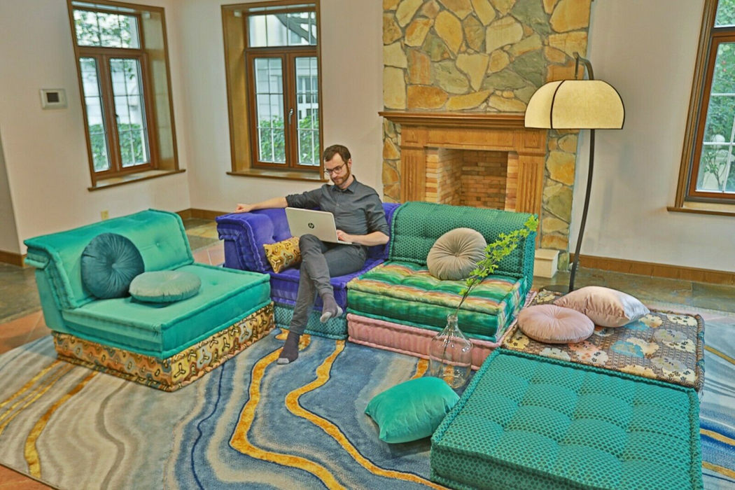 Do you accept Customer's Own Materials? Lila & Lin Villas Couch, Furniture, Window, Picture frame, Green, Blue, Comfort, Azure, Living room, Interior design