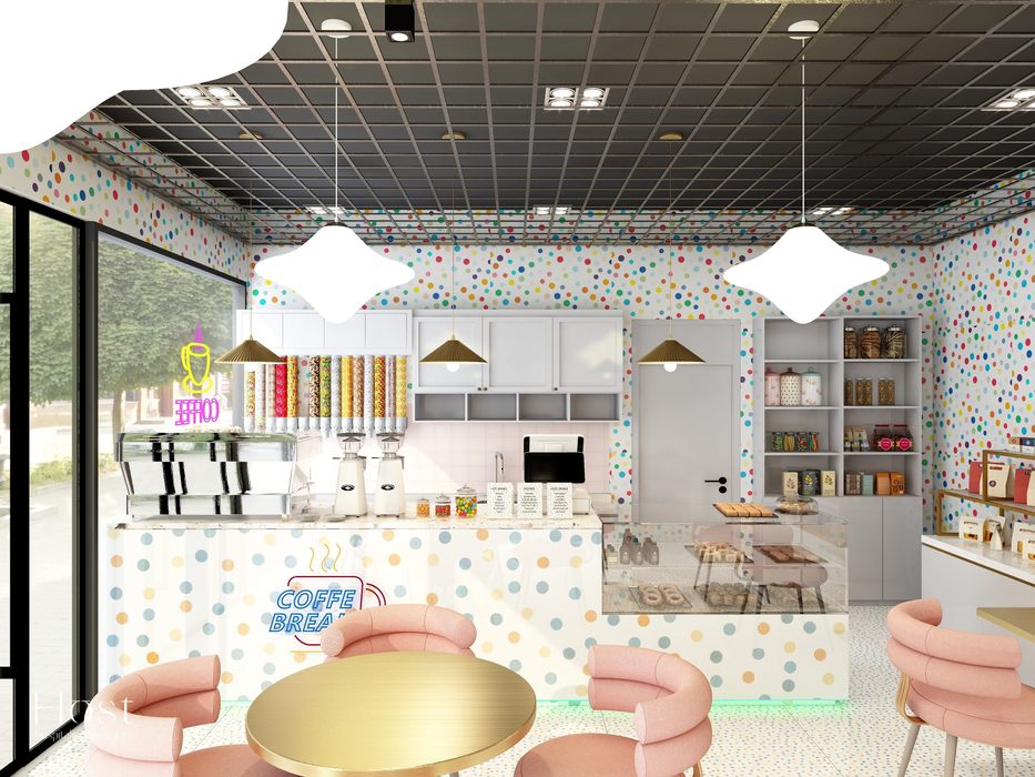 Café Candy Host Designers - Hospitality Design Commercial spaces Mobília, Mesa, Decoração, Arquitetura, Design de interiores, Cadeira, Prédio, Chão, Pavimento, Sala de estar