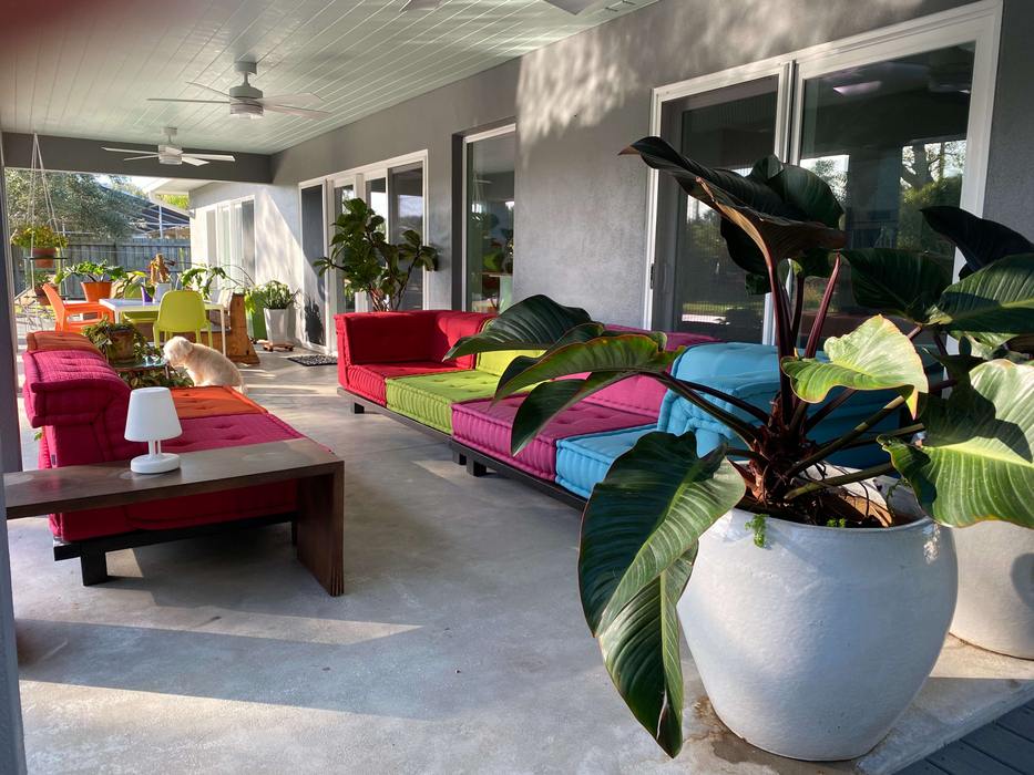 Do you make them outdoor? Lila & Lin Patios & Decks Plant, Flowerpot, Couch, Houseplant, Lighting, Interior design, Decoration, Building, Terrestrial plant, Living room,outdoor sofa,outdoor couch,patio sofa,patio couch,floor cushion,seat cushion,play mat,decorative cushion