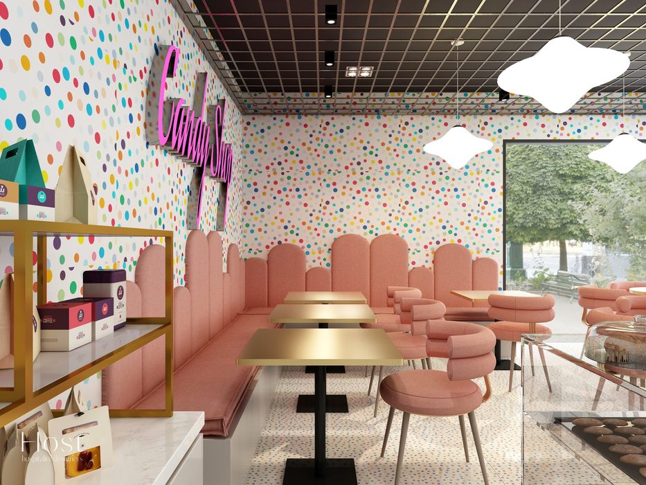 Café Candy Host Designers - Hospitality Design Commercial spaces Propriedade, Mobília, Luz, Decoração, Design de interiores, Iluminação, Arquitetura, Mesa, Pavimento, Chão