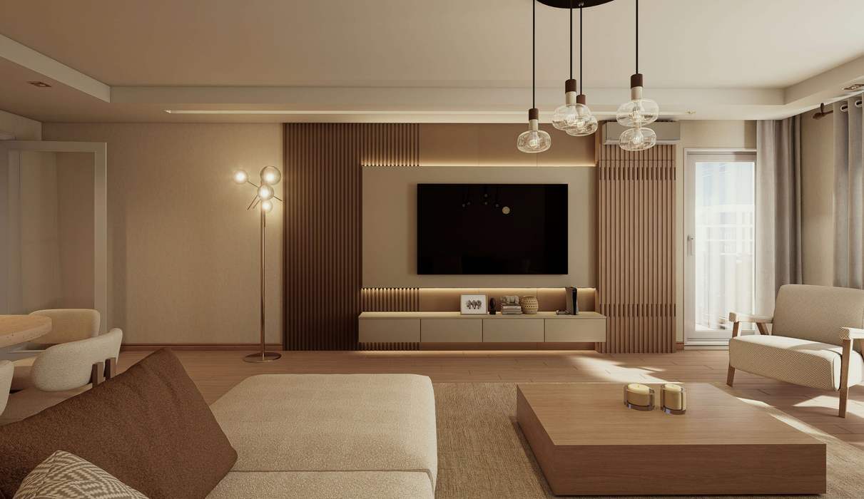 ÖMA EVİ SOIAS MİMARLIK Modern Oturma Odası Furniture, Interior design, Flooring, Wall, Living room, Floor, Light fixture, Ceiling, Wood, Television