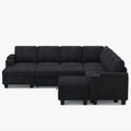 Belffin Modular 7 Seater Modular Chenille Pull-out Sleeper Sofa with Storage Chaise Belffin Sectional Sofa Company Klasik Oturma Odası Couch, Furniture, studio couch, Rectangle, Comfort, Wood, Sofa bed, Font, Hardwood, Flooring