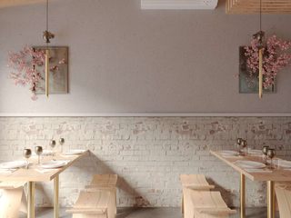 Flor de Sakura Atelier R96 Commercial spaces Mesa, Prédio, Bancada, Madeira, Bege, Cozinha, Design de interiores, Casa, Cinza, Pisos