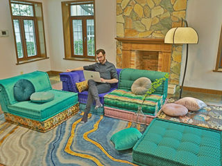 Do you accept Customer's Own Materials? Lila & Lin Villas Couch, Furniture, Window, Picture frame, Green, Blue, Comfort, Azure, Living room, Interior design