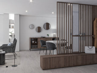 Sala Íntegra NURE Interiores Modern Living Room Furniture, Interior design, Flooring, Floor, Wood, Ceiling, Table, Living room, Lighting, Room