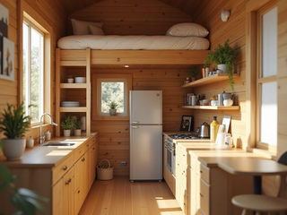 Tiny house interior with loft bed, Desirée Vaquier_homify Desirée Vaquier_homify Small kitchens