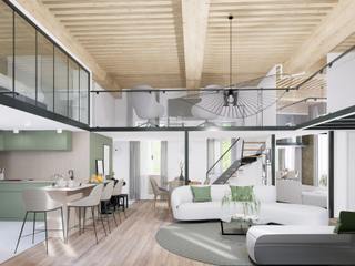 Aménagement d'un appartement typique des pentes de La Croix-Rousse ( Lyon - 69 ), Tiffany FAYOLLE Tiffany FAYOLLE Industrial style living room