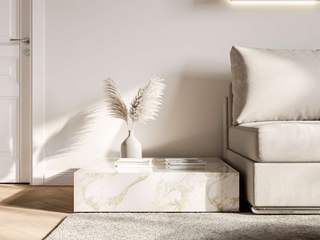 Warmes Ambiente in Designer Wohnzimmer mit weißem Marmor, Livarea Livarea Minimalist living room White
