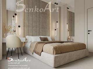 Beżowa sypialnia nowoczesna , Senkoart Design Senkoart Design غرفة النوم الرئيسية