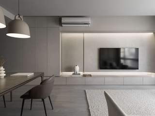三峽·H宅·礦物塗料+染色橡木+系統板+26P, 墨澗設計 墨澗設計 Asian style living room