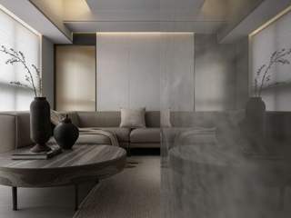 永和．H宅．染色白橡木+安格拉珍珠大理石+礦物塗料．28P, 墨澗設計 墨澗設計 Asian style living room