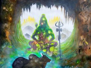 Buy this amazing painting "Lord Shiva Yogi in Deep Cave" by Artist ASR Sandeep Rawal, Indian Art Ideas Indian Art Ideas 모던스타일 복도, 현관 & 계단