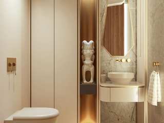 Casa de banho de serviço ByOriginal Modern Bathroom Espelho, Propriedade, Encanamento, Madeira, Conforto, Design de interiores, Iluminação, Prédio, Banheiro, Pavimento