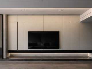 新店·W宅·染色橡木+系統板+薄板+礦物塗料．58P, 墨澗設計 墨澗設計 Modern living room