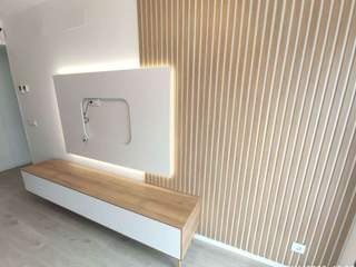 Mueble de salón blanco y laminado madera con palilleria , Mobiliario Xikara Mobiliario Xikara Salon moderne