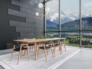 Offener Wohnbereich einer Alpenland-Wohnung mit Essecke, Livarea Livarea Phòng ăn phong cách tối giản