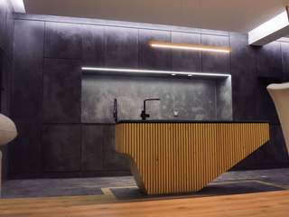 Remodelacao de apartamento T3 "Flow of Contrast" Melom Cool Kitchen units Cozinha, Microcimento, Madeira natural, Moderno
