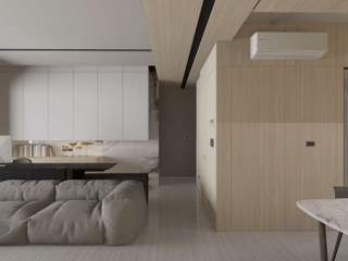 永和．H宅．染色栗木+大理石薄板+瓷釉板．30P, 墨澗設計 墨澗設計 现代客厅設計點子、靈感 & 圖片