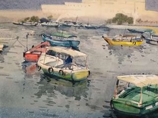 Avail “GHAT” Watercolor Painting by Rajnarayan Samanta, Indian Art Ideas Indian Art Ideas Commercial spaces