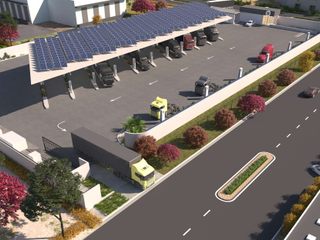 3D Visualization of EV Charging Station with Solar Roofing System in Los Angles, California, blueribbon 3d animation studio blueribbon 3d animation studio Other spaces