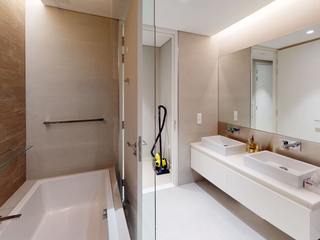 Contemporary Chic, Arabian Twist UpperKey Master bedroom Mirror, Plumbing fixture, Tap, Building, Sink, Bathtub, Comfort, House, Bathroom, Fixture,Airbnb,Property Management,Dubai,UpperKey