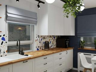 Projekt małej kuchni IKEA z płytkami lastryko, Senkoart Design Senkoart Design Small kitchens White