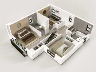 Stunning 3D Floor Plan Rendering of a 3BHK Apartment, blueribbon 3d animation studio blueribbon 3d animation studio Pisos