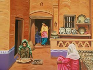 Buy this painting "A Village scene" By Artist Harpreet Kaur, Indian Art Ideas Indian Art Ideas Sala da pranzo moderna