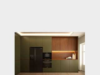Olive Green Project, ÀS DUAS POR TRÊS, Arquitetura de Interiores e Decoração ÀS DUAS POR TRÊS, Arquitetura de Interiores e Decoração Cozinhas pequenas