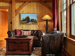 Ski Country Chic C. Randolph Trainor, LLC Dřevěné domy Brown, Property, Furniture, Window, Building, Wood, Interior design, Table, Chair, Plant