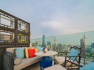 Skyline Splendor UpperKey Balcony Sky, Building, Cloud, Table, Interior design, Skyscraper, Outdoor furniture, Wood, Real estate, Comfort,Dubai,Balcony,Property Management,Hotel Management,Airbnb,UpperKey