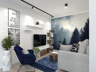Salon w stylu skandynawskim z motywami lasu, Senkoart Design Senkoart Design Living room