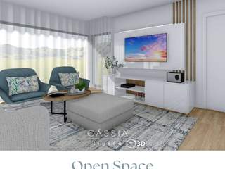 Projeto 3D |Open Space, Cássia Lignéa Cássia Lignéa Modern living room
