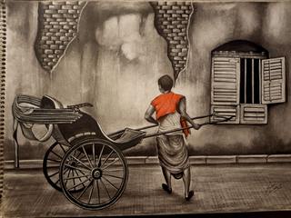 Purchase the outstanding painting "Heritage" by Artist Saikat Choudhury, Indian Art Ideas Indian Art Ideas 現代風玄關、走廊與階梯
