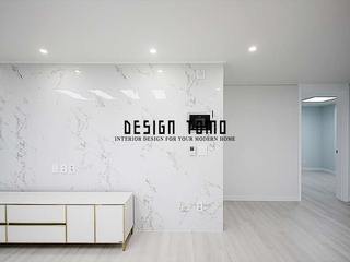 잠실 트리지움 33평 거실인테리어 - 대리석 무늬 타일 아트월, 디자인토모 디자인토모 Salas modernas