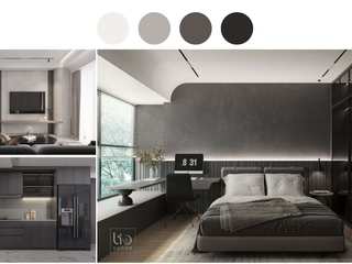 Thiết kế căn hộ Midtown M7 Phú Mỹ Hưng 90 m2 tông xám đen, phong cách hiện đại, cá tính, Lio Decor Lio Decor Главная спальня