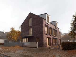 Keeping it real with autumn vibes: Exterior visualization of a charming rust-red brick house, Render Vision Render Vision Single family home