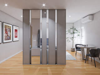 Refúgio Descontraído NURE Interiores Modern Living Room Sala,conforto,descontraido,tons neutros,taupe,divisória,hall de entrada,hall,posters,jovem