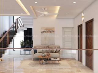 Stylish First Floor Living: Inspiring Interior Designs, Monnaie Interiors Pvt Ltd Monnaie Interiors Pvt Ltd غرفة المعيشة