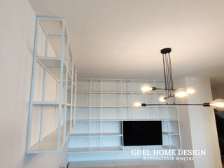 Regał biały metalowy GDEL, GDEL HOME DESIGN™ // Grin House Design Sp. z o.o. GDEL HOME DESIGN™ // Grin House Design Sp. z o.o. Salones de estilo escandinavo