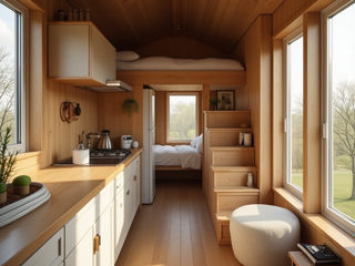 Tiny house interior with loft bed, Desirée Vaquier_homify Desirée Vaquier_homify Small kitchens