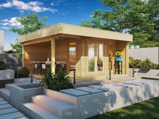 Modern Garden Office Hansa Lounge with Veranda 12m² / 44mm / 5 x 5 m, Summerhouse24 Summerhouse24 Cobertizos