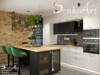 Biała kuchnia z drewnianym blatem - Styl Industrialny, Senkoart Design Senkoart Design Built-in kitchens