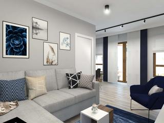 Salon w stylu skandynawskim z motywami lasu, Senkoart Design Senkoart Design Living room Grey