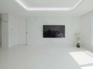 [동탄인테리어] 40평대 아파트인테리어 고급스런 대형타일로 꾸민 동탄호수 우미린스트라우스 더레이크 아파트인테리어, N디자인 인테리어 N디자인 인테리어 Modern Living Room