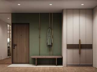 Прихожая с зелёной стенкой, DesignNika DesignNika Коридор, прихожая и лестница в стиле минимализм